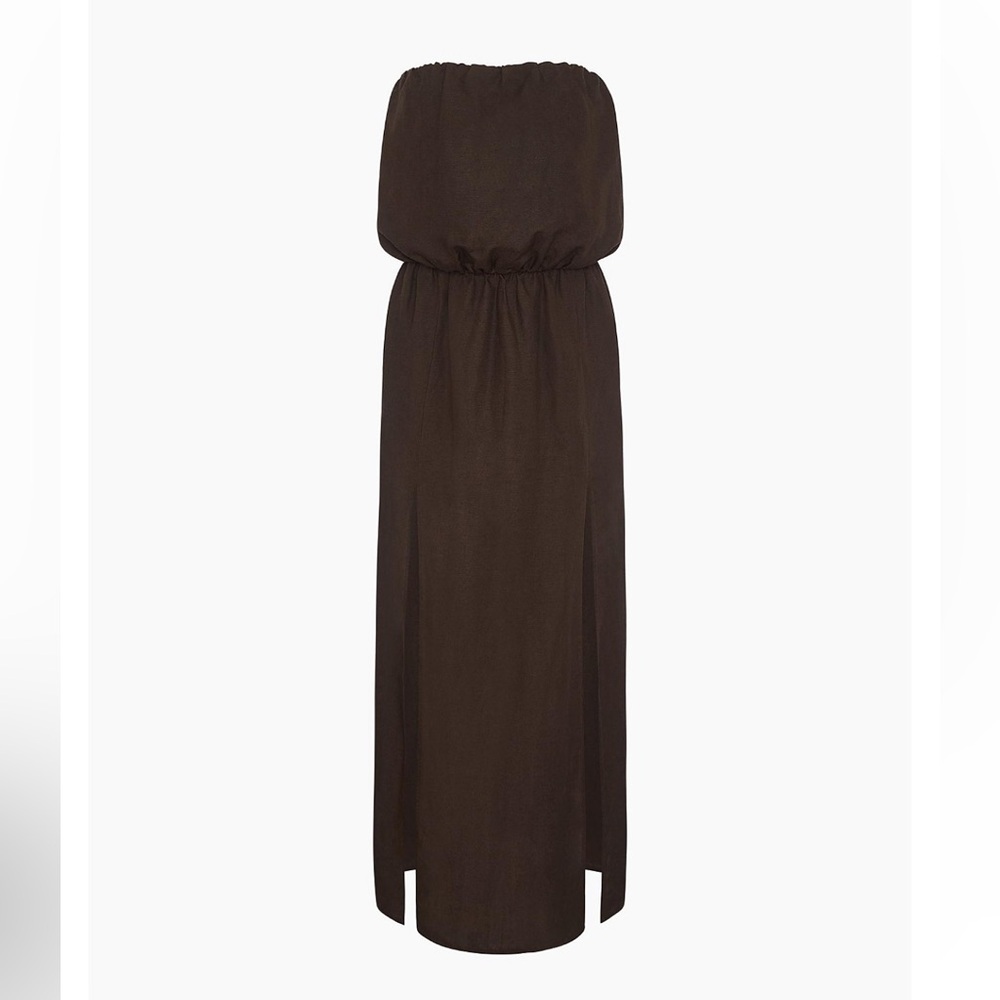 NWT Onia Air Linen High Slit Maxi Dress Espresso - Picture 2 of 5
